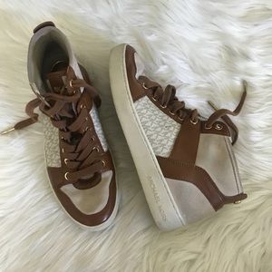 Michael Kors High Top White Leather Suede Sneakers